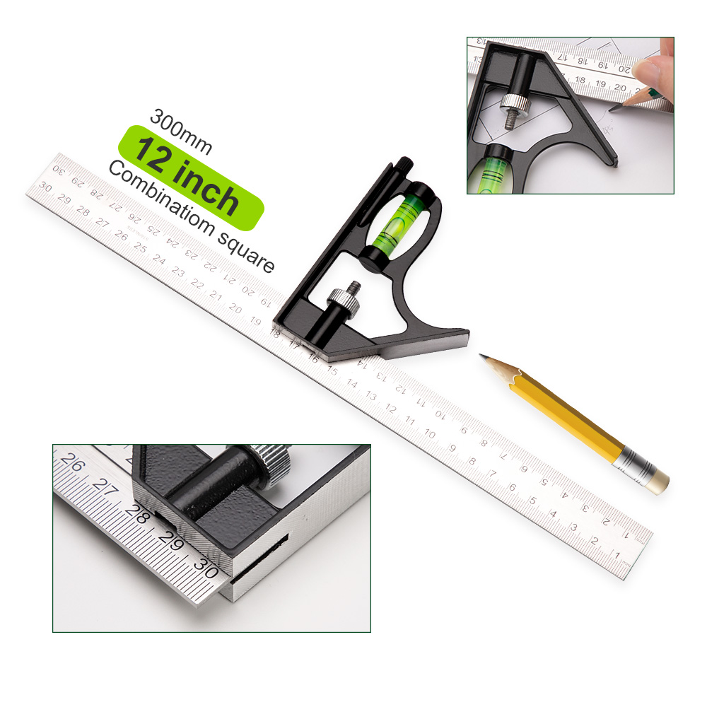 300Mm Stainless Steel Adjustable Combination Square 45/90 Degree With Bubble Level Multi-Function Woodworking Measurement Tool