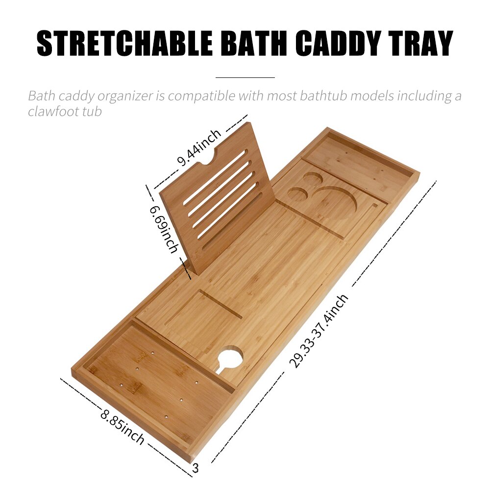 Bathtub Caddy Tray Spa Bathtub Caddy Organizer Book Wine Tablet Holder Reading Rack Nonslip Bottom Extendable Sides