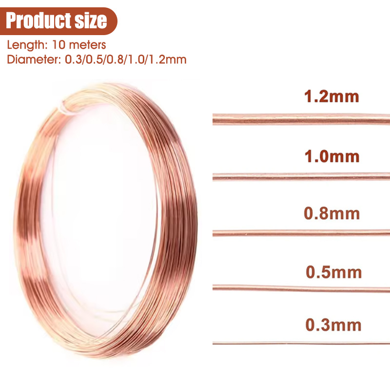 0.3/0.5/0.8/1/1.2mm 10M T2 Pure Copper Wire Durable Conductive Copper Wire Superfine Copper Wire For Electroculture DIY Crafting