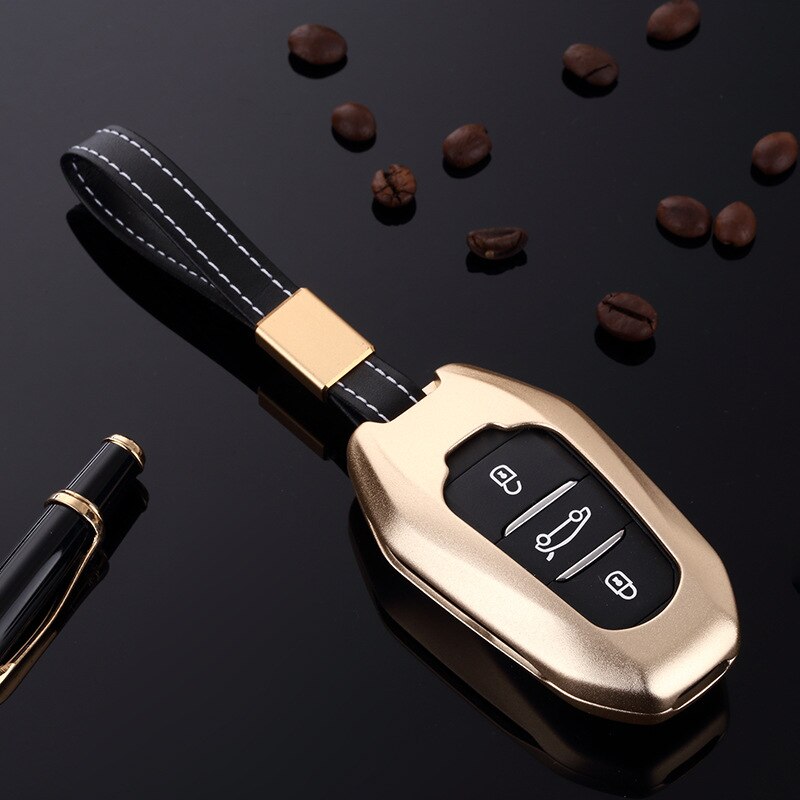 Aluminum Alloy Car Key Case Keyless Entry Remote Shell Cover Holder Keychain for Peugeot 408 308 3008 301 508 4008 5008: Gold