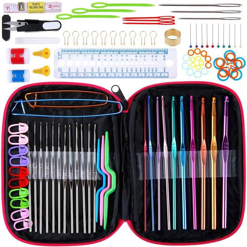100 Stks/set Kleurrijke Knit Set Aluminium Haaknaalden 22 Breinaalden Set 0.6Mm-6.5Mm Punch Pen kit