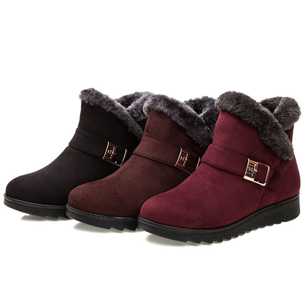 Vrouwen Winter Pluche Snowboots Warme Platte Effen Kleur Enkellaars voor Vrouwen Ronde Neus Antislip Casual Moeder schoenen Maat 35-41