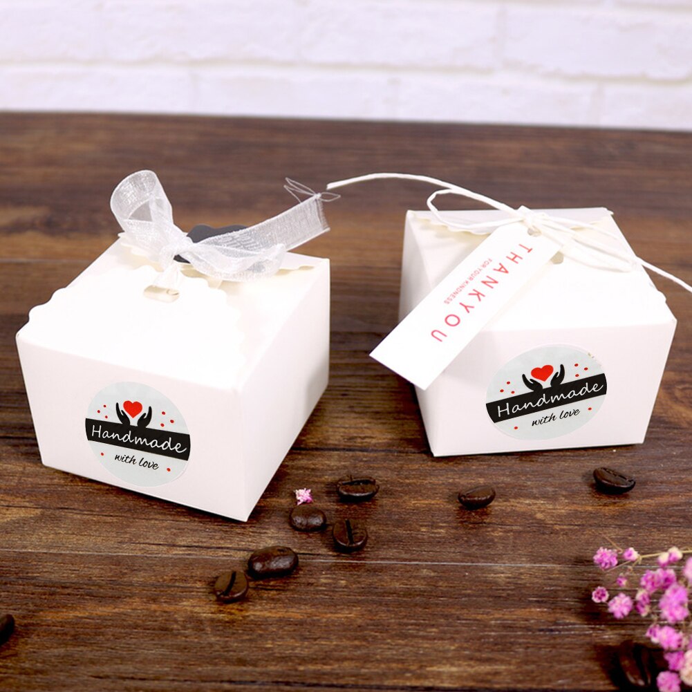 Handmade with Love Stickers, 1 Inch Round Total 500 Adhesive Labels Per Roll