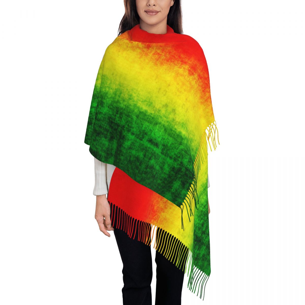 Bufandas personalizadas con bandera de Jamaica y León Rasta grande para mujer, chal suave y cálido con borlas para invierno y otoño, bufanda Reggae jamaicana: Fucsia