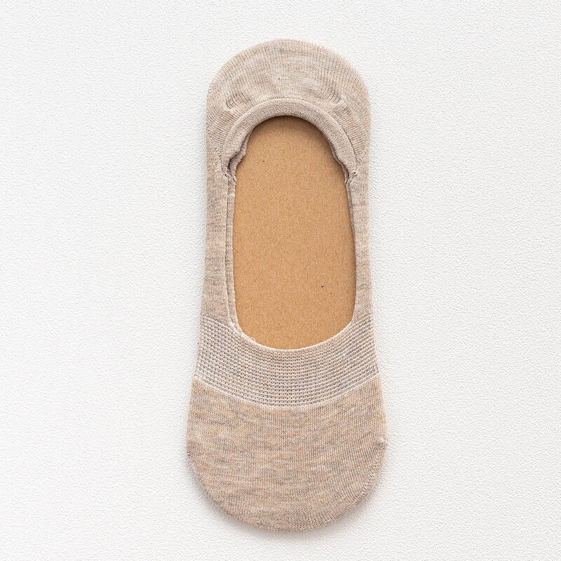 Meias curtas para mulheres, 5 pares/lote algodão meia-chinelo invisível antiderrapante engraçadas meias brancas: khaki