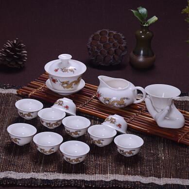 14 Pcs Travel Tea Sets Chinese Portable Ceramic Bone China teaset Gaiwan Teacup Porcelain Tea Cup The Kung Fu Teapot Set: Green