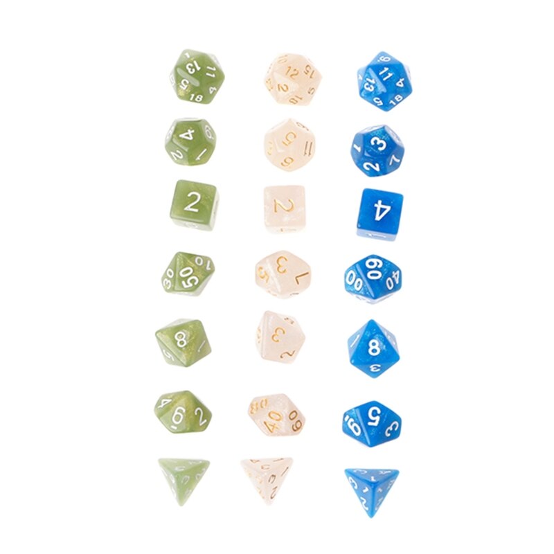7 stk flimrende polyedriske terninger til dragon pathfinder  d20 d12 2 xd 10 d8 d6 d4