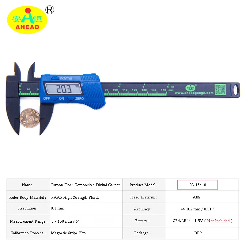 AHEAD 150mm/6" LCD Digital Electronic Carbon Fiber Vernier Caliper Gauge Micrometer Measuring Tool Factory Store Direct selling