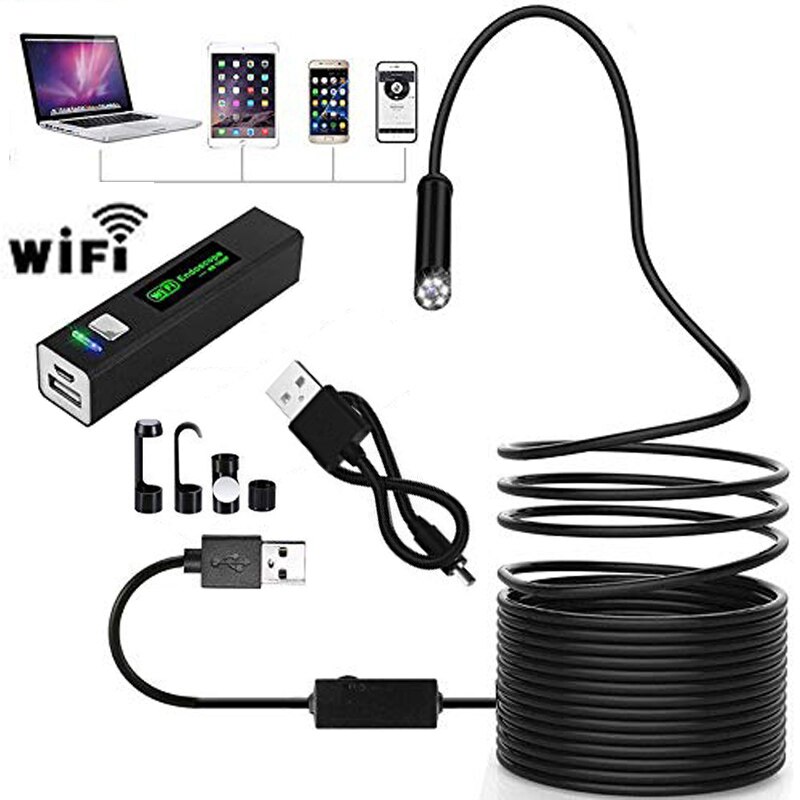 Wifi USB Borescope IP68 Waterproof Inspection Camera 1200P HD Flexible Cable for Smartphone Wireless Endoscope