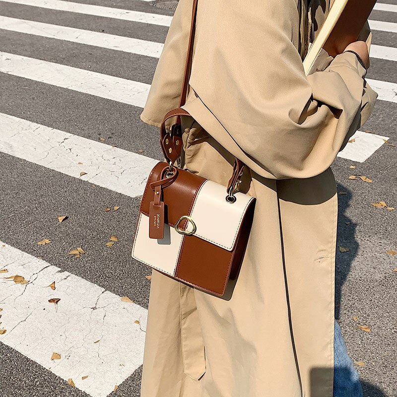 Frauen Umhängetasche PU Leder Handtaschen Neue Mädchen Käufer Geldbörsen Lässig Kontrast Plaid Niet Quaste Schulter Taschen