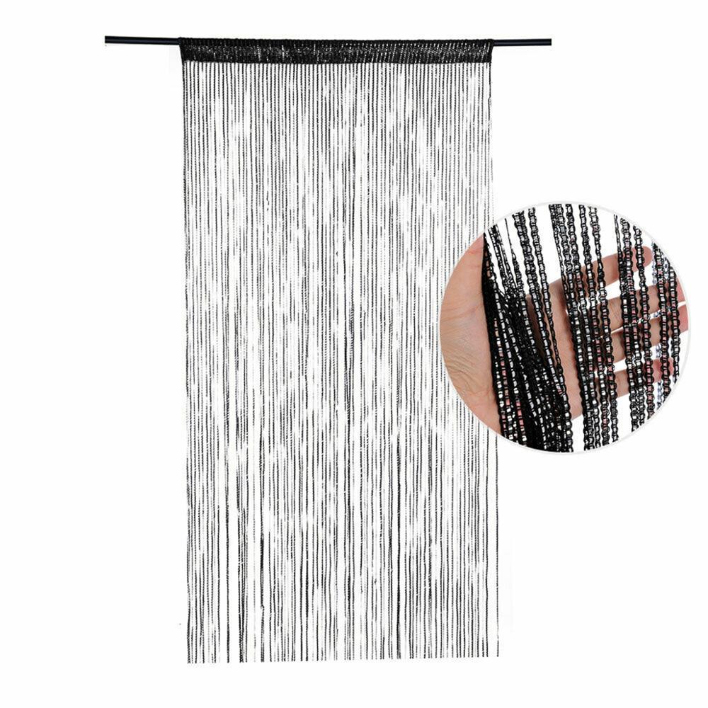 100 x 200cm hængende perlegardin snor dør vinduesgardiner kvast fluenet panel til køkken stue: Sort