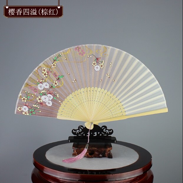 6 inch Chinese hand fan silk printed bamboo fan wedding dance portable mini craft eventail a main folding fan: 2