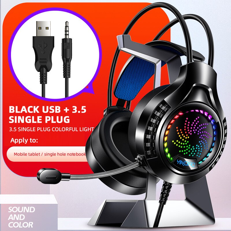Cool Led Light Wired Gaming Headphones With Mic Bass Stereo Noise Reduction For Computer PC Gaming Headset: Black USB 3.5mm