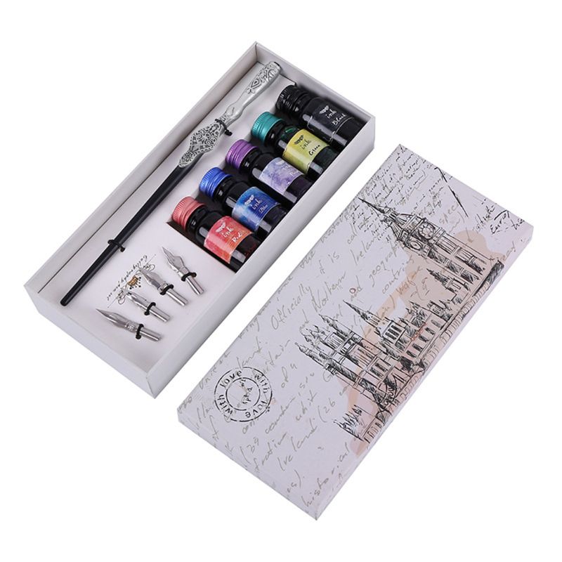 Carving English Calligraphy Dip Pen Fountain Writing Ink Nibs School Stationery