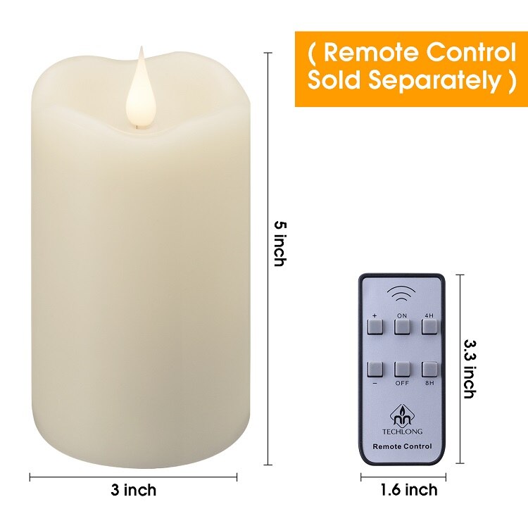 3D Realistische Vlam Kaars, Vlamloze Led Kaars Met Moving Wick/Dancing Flame, Afstandsbediening Met Timer: IVORY D3H5Inch