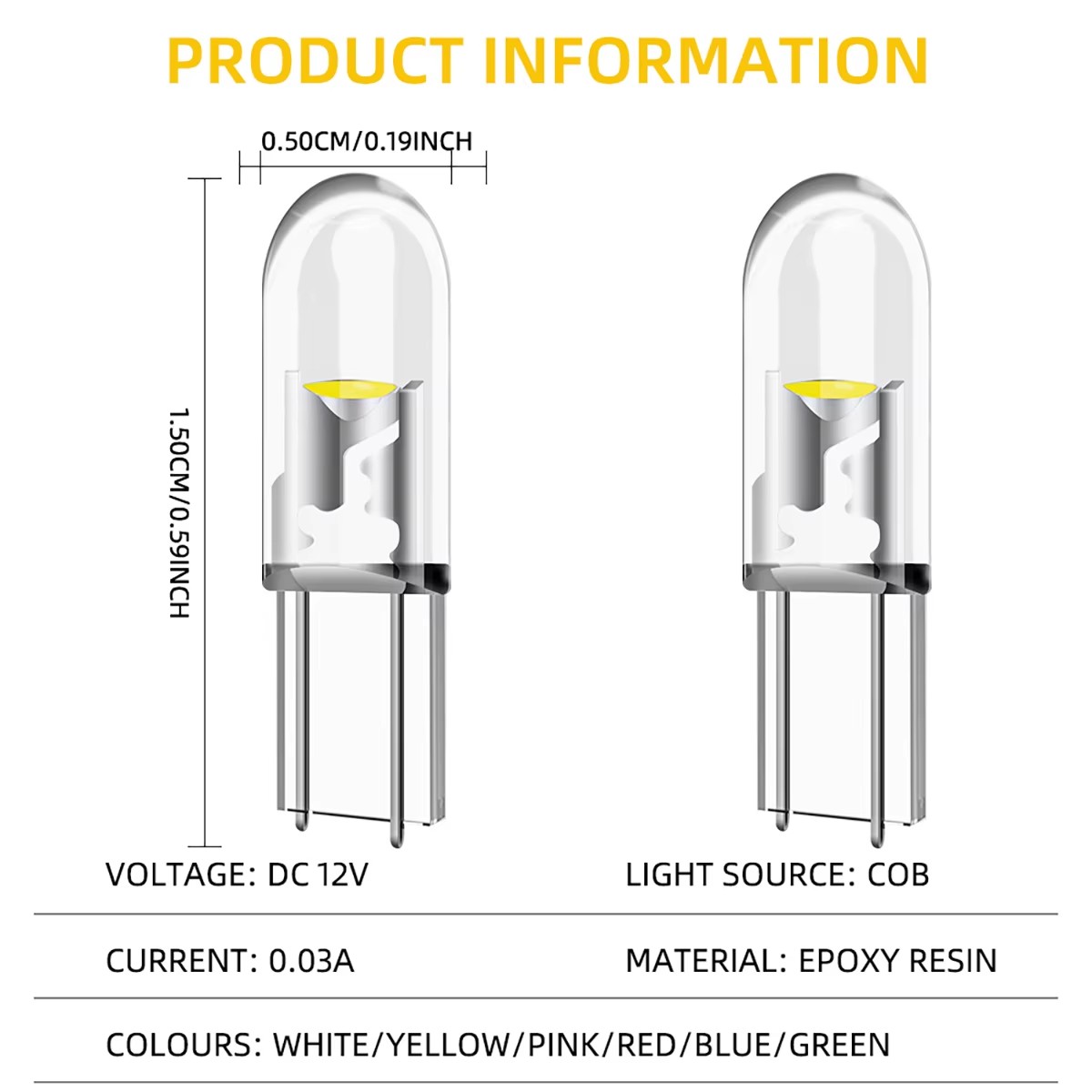10Pcs T5 Led Bulb W3W W1.2W B8.5 COB Led Car Interior Lights Dashboard Warming Indicator Wedge Auto Instrument Lamp 12V