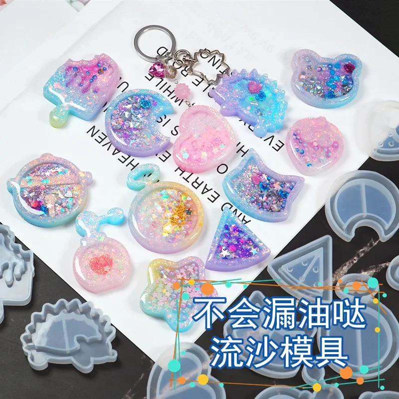 Shaker moldes de silicona resina epoxi oso estrella paleta Shaker molde llavero encantos molde brillante DIY joyería herramienta artesanal