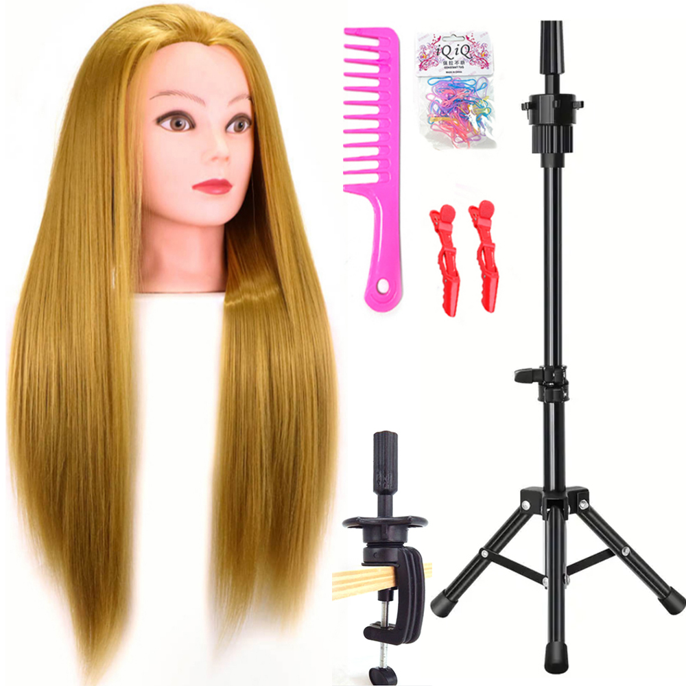Mannequin Head 100% Synthetic Hair Hairdresser Training Head With Stand Manikin Cosmetology Doll Head For Braiding Styling