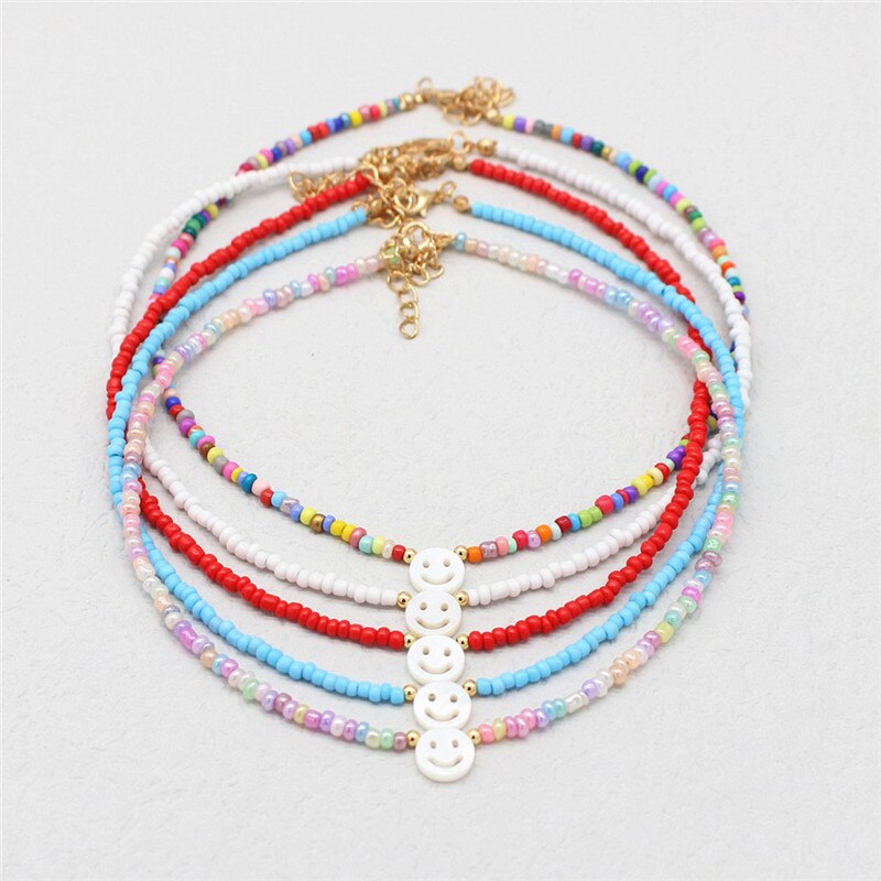 Natural Freshwater Shell Round White Smiley Rainbow Beaded Choker Necklace For Women Chain Jewelry Accessories