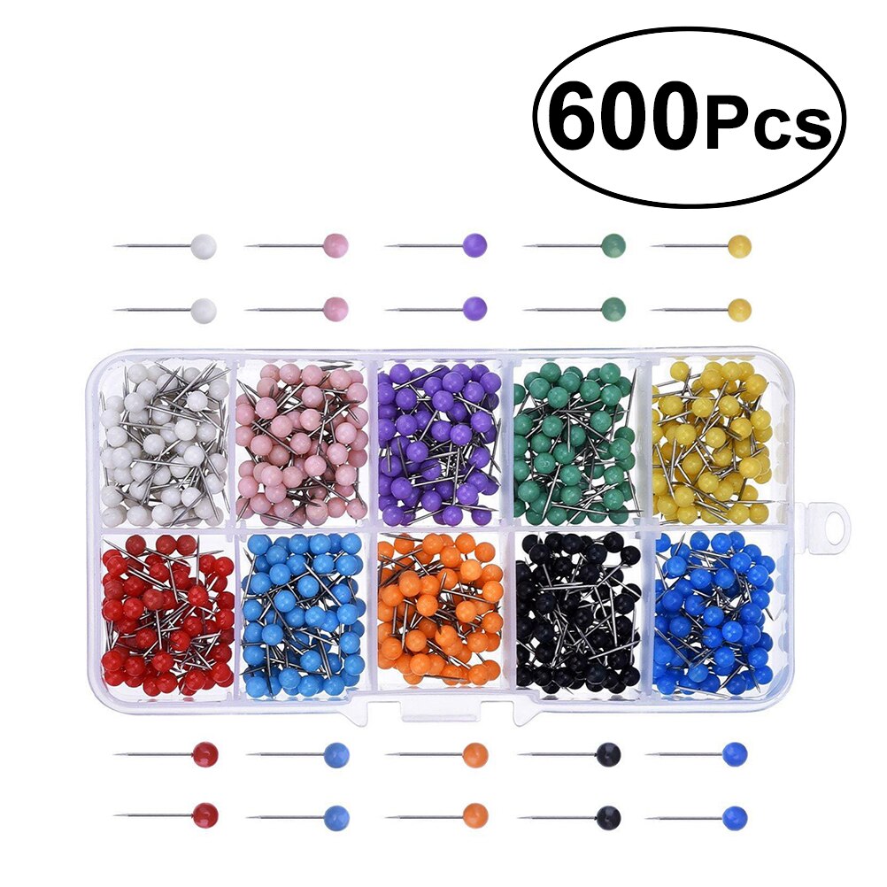 600 Pcs Multi-Kleur Push Pins Ronde Head Kaart Kopspijkers Voor Kaarten Kalender Whiteboard Stof Maken Diy Naaien Pinnen (Tien Kleuren)