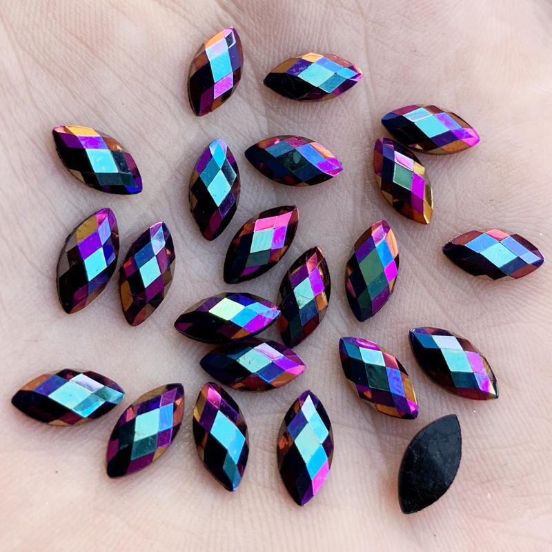 5*10mm 60pcs Horse eye Crystal AB Rhinestones Flat Back Acrylic Crystals Stones Non Hotfix Non Sewing Clear Beads B03: B037