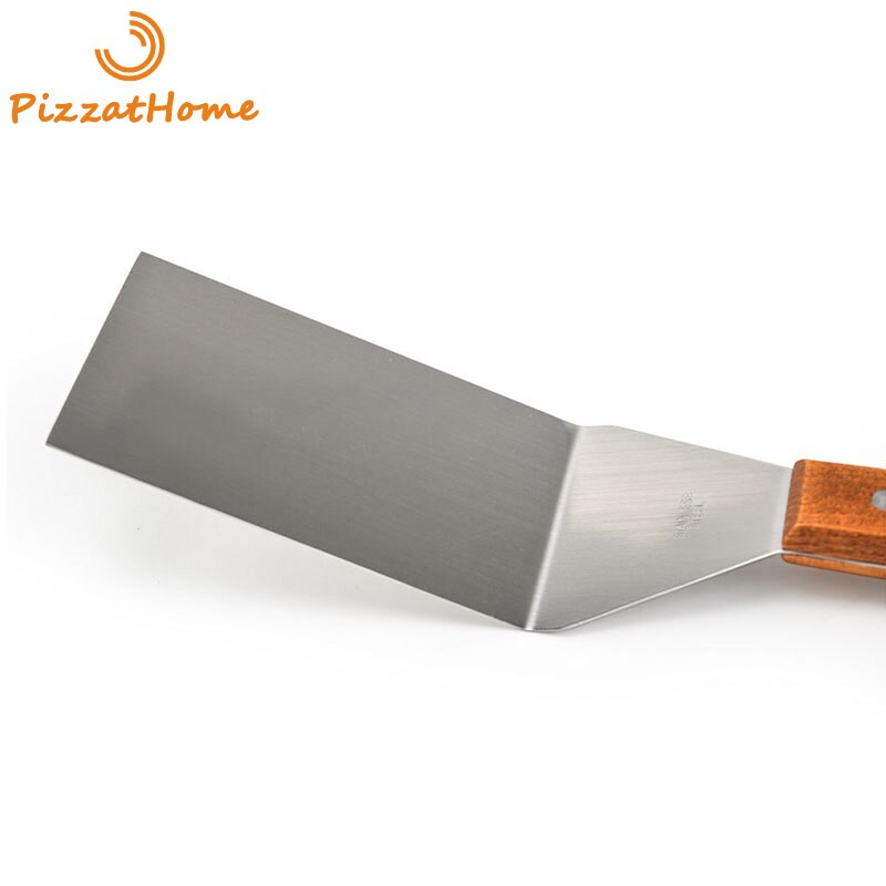 PizzAtHome-ESPÁTULA de acero inoxidable para parrilla, pala para carne con mango de madera, herramienta para barbacoa, girador de carne, pala redonda y cuadrada