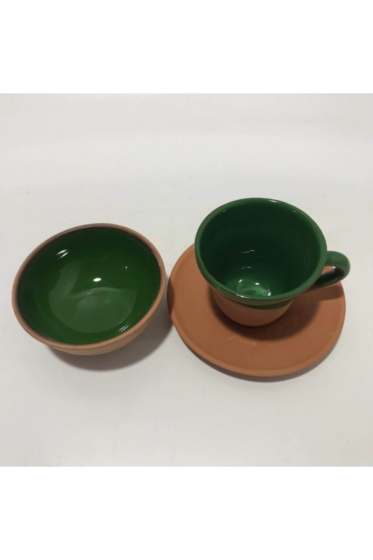 Handcraft Handmade Natural Earthenware Pottery Cup and Bowl Set Green