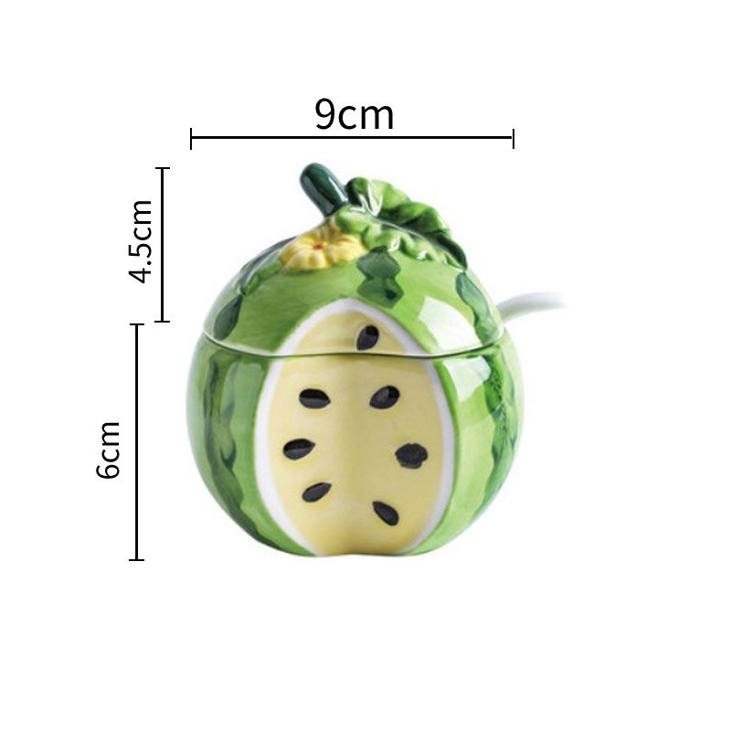 Porslin kryddburk med sked vattenmelon granatäpple frukt form socker salt lagringstank köksmaterial kryddbehållare