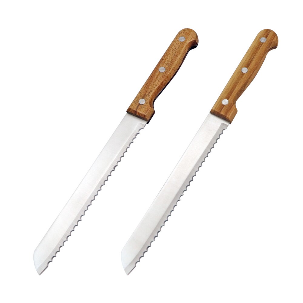Jaswehome 2 stk/parti rustfrit stål brødkniv bambus træskaft takket udskæringskniv bageværktøj kage brødknive