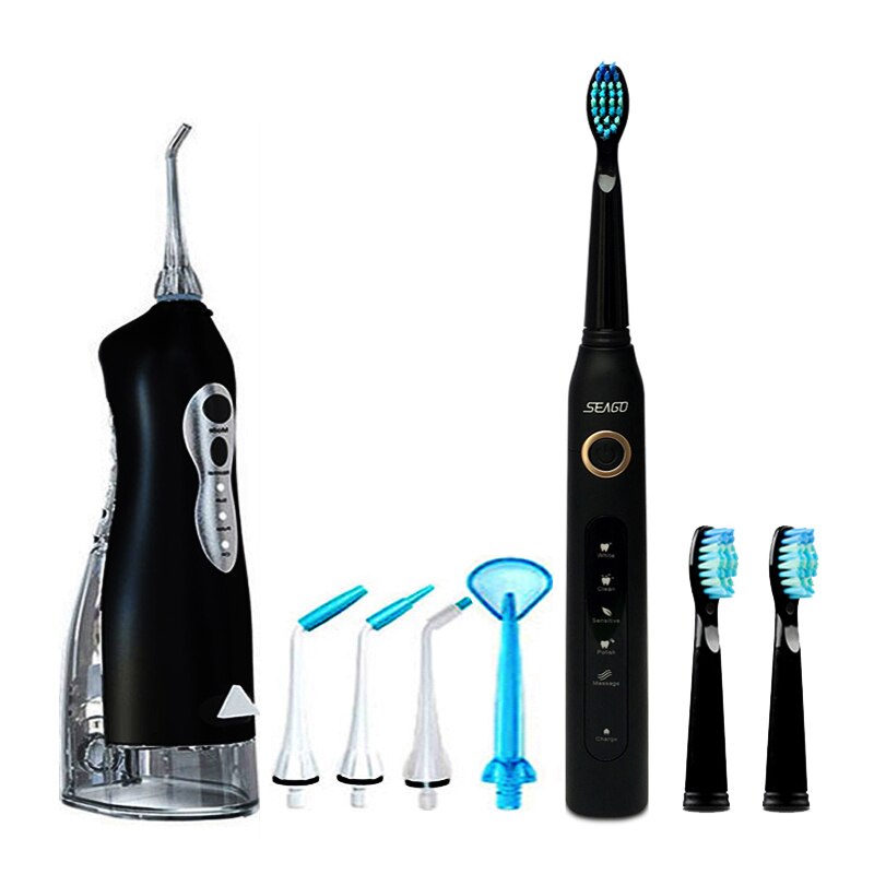 255ml Oral Irrigator USB Recharge Portable Water Flosser 3 Modes Teeth Washing Machine Brush 60-90psi Dental Water Jet: black brushflooserbk