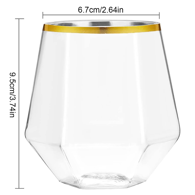 Verre à vin hexagonal en diamant à bord doré, style européen, plastique, ménage, transparent, whisky, étranger, 1 pièce