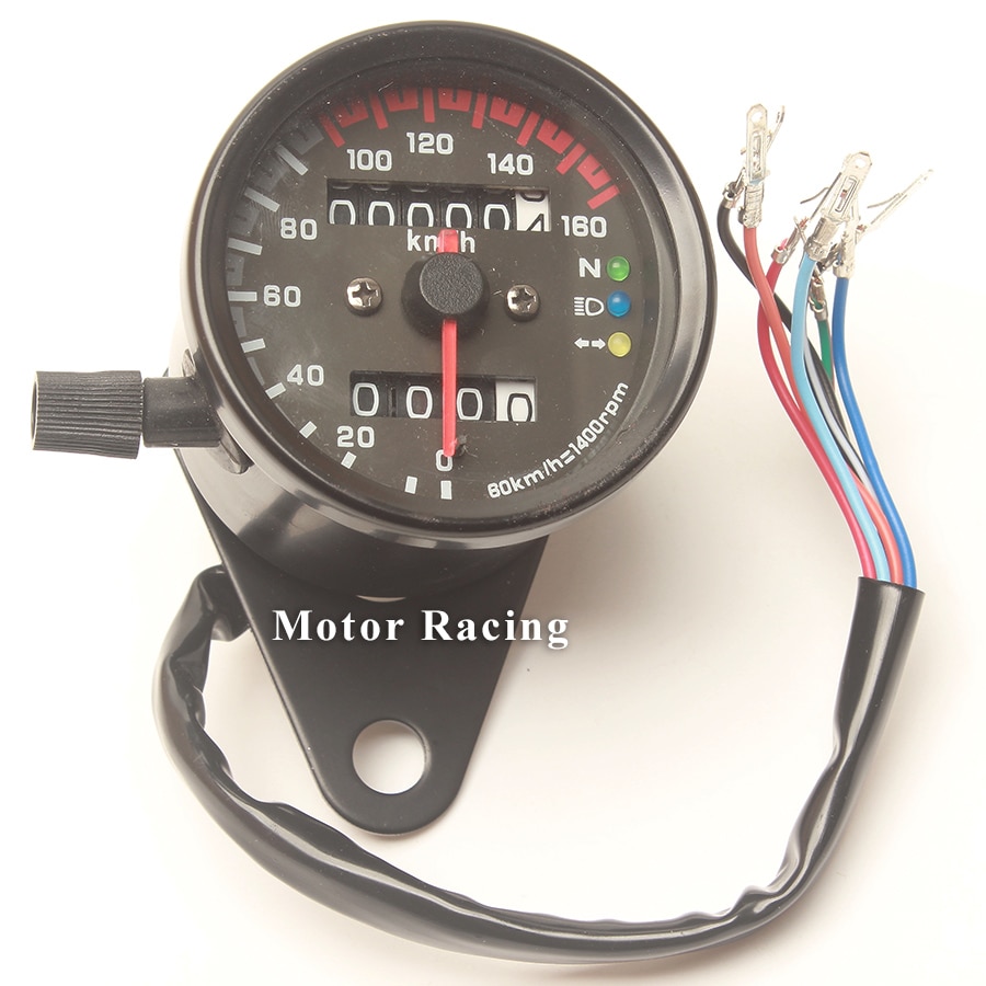 Tachimetro Universale Per Motociclo 60mm - Contachilometri Con Indicatori Di Direzione, Folle E Olio - Retroilluminazione LED - Guscio In Metallo Nero/Giallo - 6