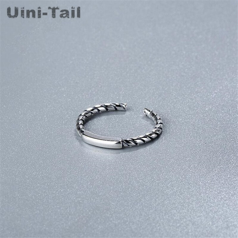 Uini-tail 925 sterling zilveren retro gladde draad ring eenvoudige prachtige lichte dunne lijn patroon ring  ed184