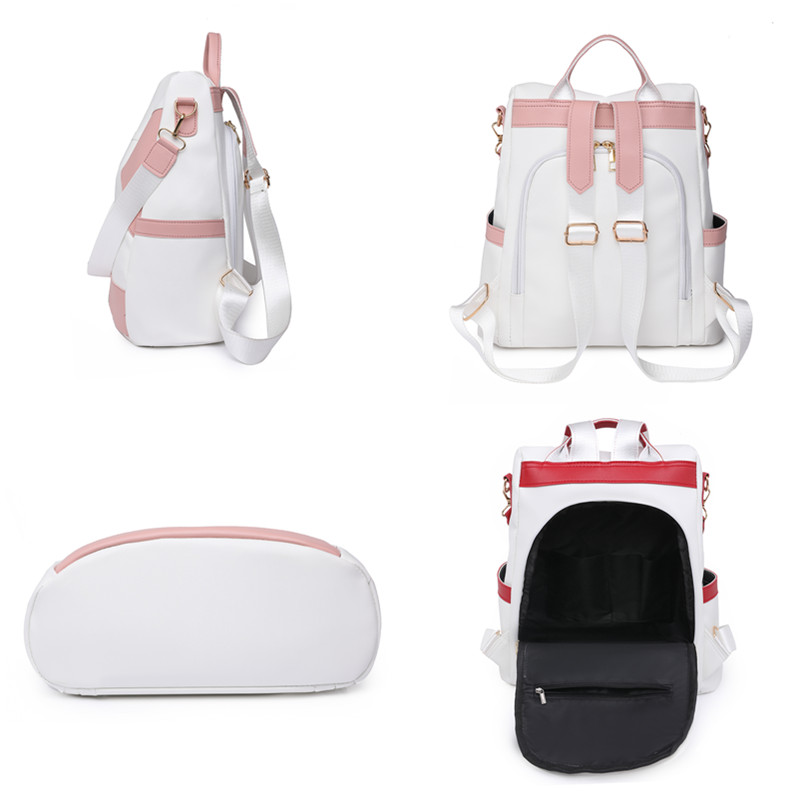 Mochila escolar de piel suave para mujer, bolso de viaje sencillo e impermeable con de bloques de colores, de