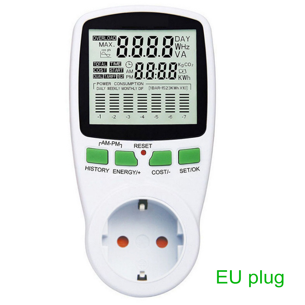Eu / us / uk stik intelligent ac energimåler wattmeter stikkontakt baggrundslys eu us fr uk spænding strøm frekvens el monitor