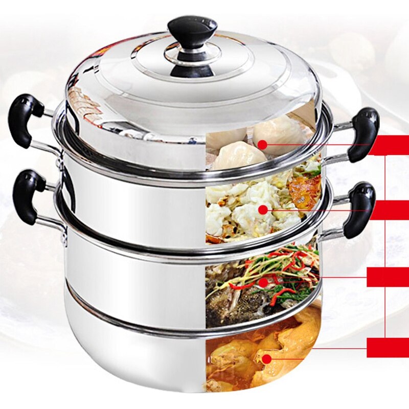 YO-Stainless Steel Three Layer Thick Steamer Pot Soup Steam Pot Universal Cooking Pots for Induction Cooker Gas Stove