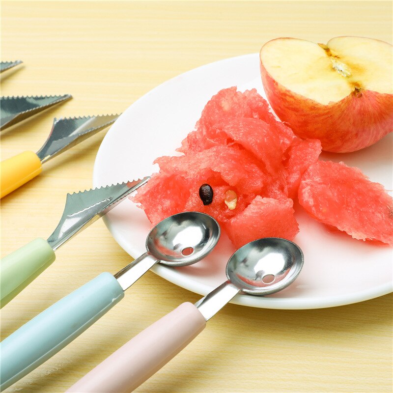 Cuchara de excavación de bolas de helado 2 en 1, herramienta de sandía, melón, fruta, tallado, Diy, surtido de platos fríos, accesorios de cocina, 1 ud.