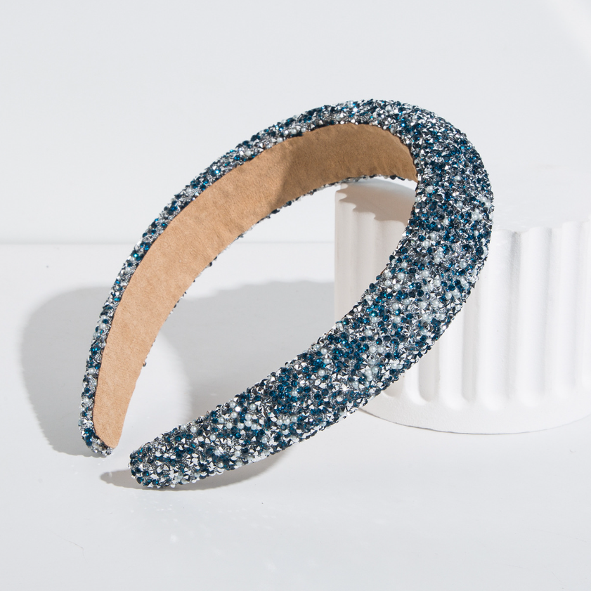 Diadema con cuentas glamurosas, diadema barroca con perlas de cristal ostentosas, diadema cruzada ancha, accesorios para el cabello brillantes y magníficos para mujer,: Gris oscuro