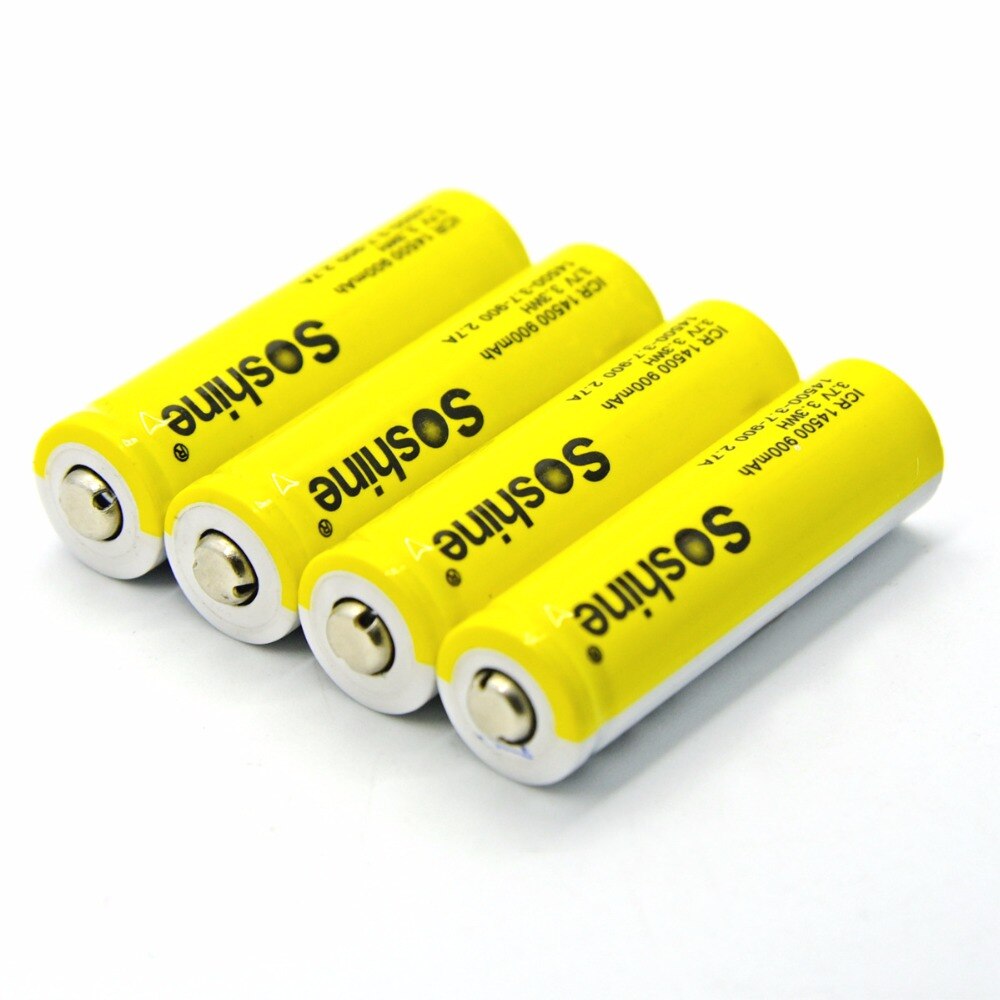 4 unids/pack Soshine ICR 14500 AA Li-Ion de la batería de 3,7 V 900mAh baterías recargables con la caja de la batería