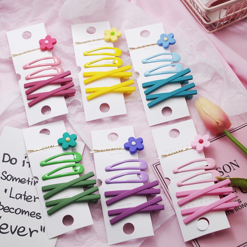 5PCS/LOT Cute Girls Hair Pins and Clips Set Baby Kids Flower Barrette Hairgrips Candy Colors Child Headwear Hair Accessories