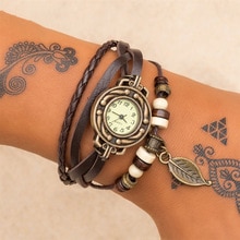 Umka Punk Boho Vintage Leather Leaf Touw Wrap Horloge Armband Zwarte Mannen Of Vrouw Bedelarmband Party sieraden