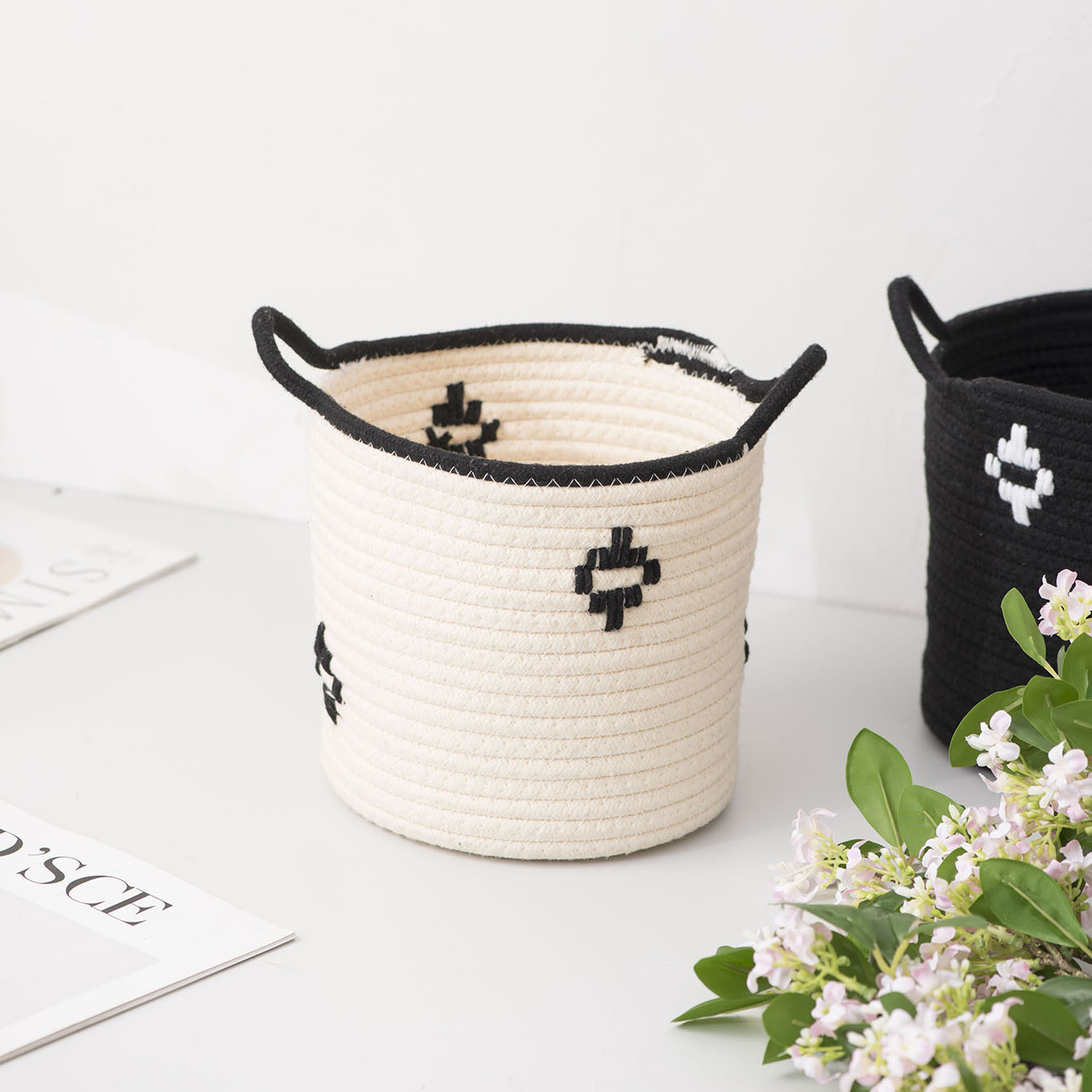 Eenvoudige katoenen en linnen touw opbergmand thuis kleding opbergmand woonkamer speelgoed opslag vuile kleren mand