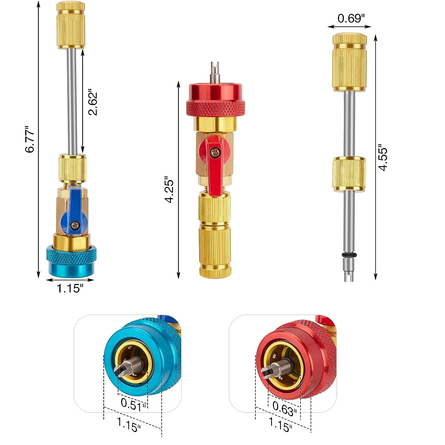 Instalador de extracción rápida de núcleo de válvula R134A, herramienta removedora de núcleo de válvula de alta/baja presión para sistema de aire acondicionado refrigerante