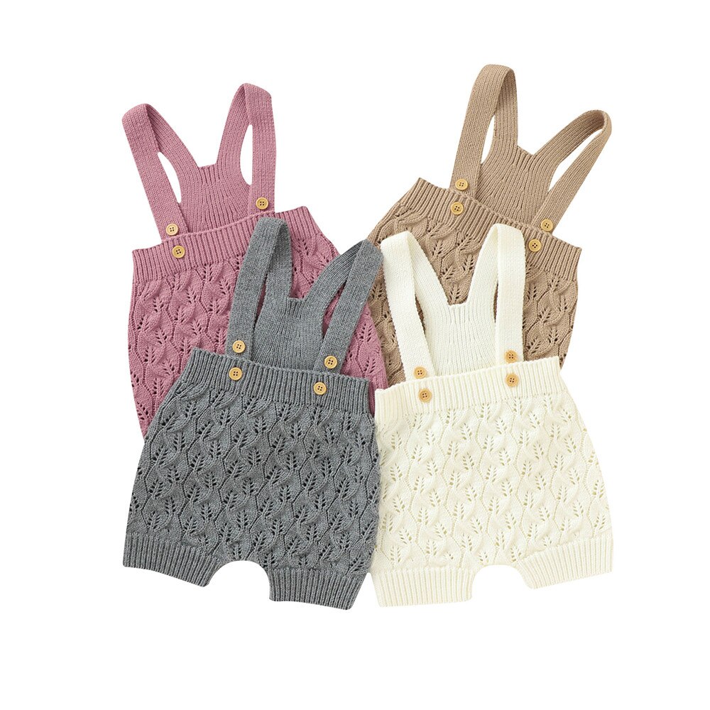 Baby Baby Jongens Meisjes Gebreide Overalls Mouwloze Effen Kleur Een Stuk Romper Lente Herfst Kleding Met Knoppen 0-24M