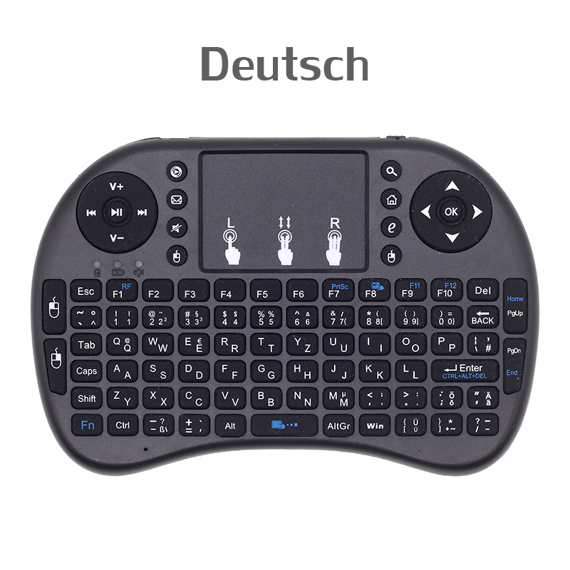 i8 (Deutsch) German English Keyboard 2.4GHz Mini Wireless Keyboard Air Mouse with TouchPad for Android TV Box / Mini PC
