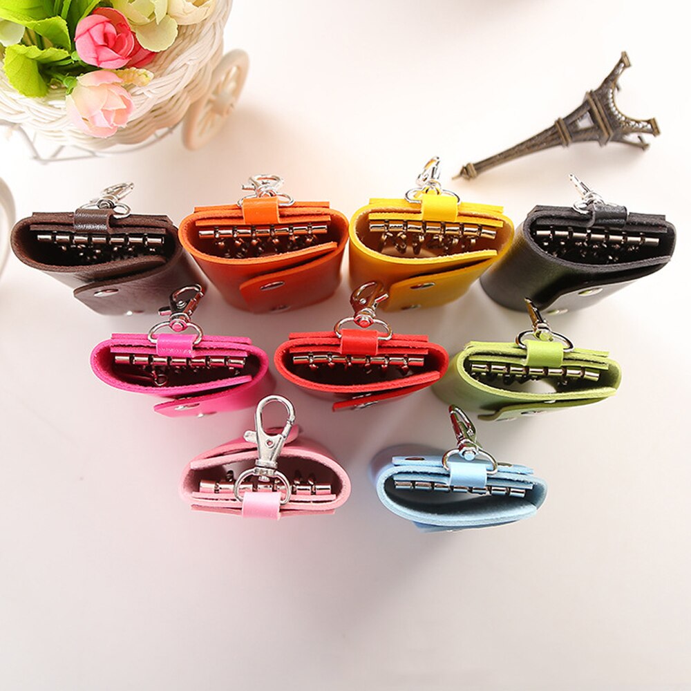 1 PC couleur unie Portable Pu cuir femme de ménage titulaires porte-clés porte-clés sac étui unisexe portefeuille couverture Simple sac de rangement