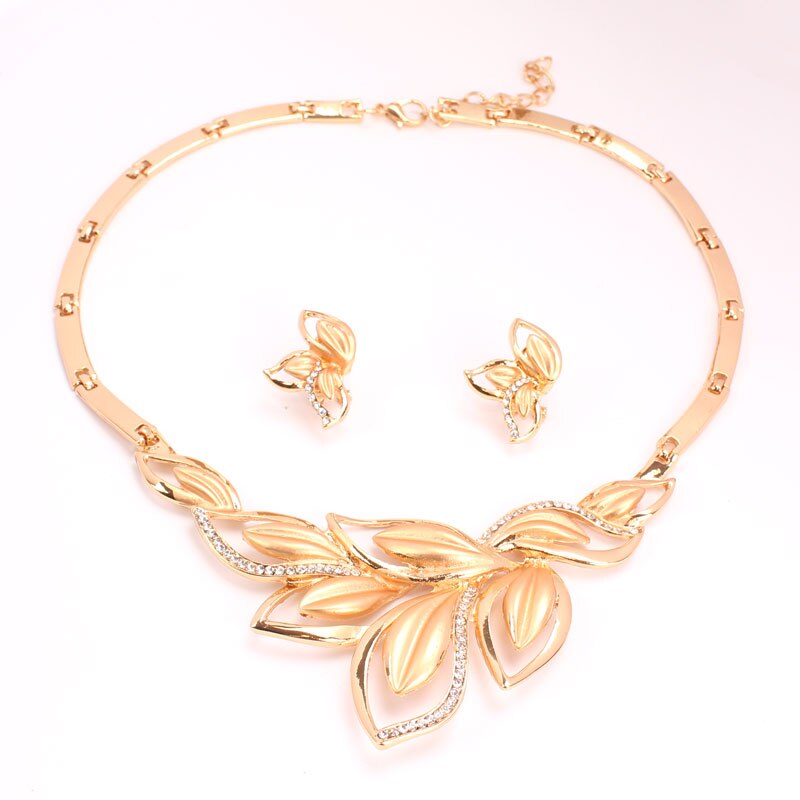 Neueste Neue Afrikanischen Kostüm Schmuck setzt Silber Überzogene Blätter bilden Halskette einstellen Hochzeit Elegante Kostüm Schmuck-einstellen: 2pc Gold