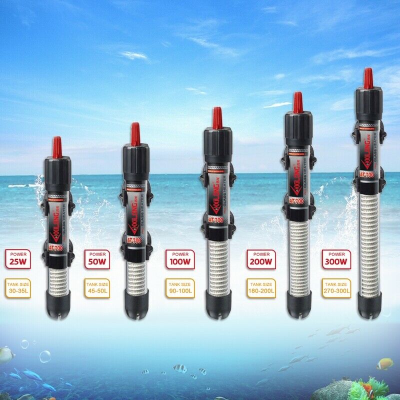 25-300W Tropical Heat Quartz Aquarium Fish Tank Thermostat LC Heater Submersible