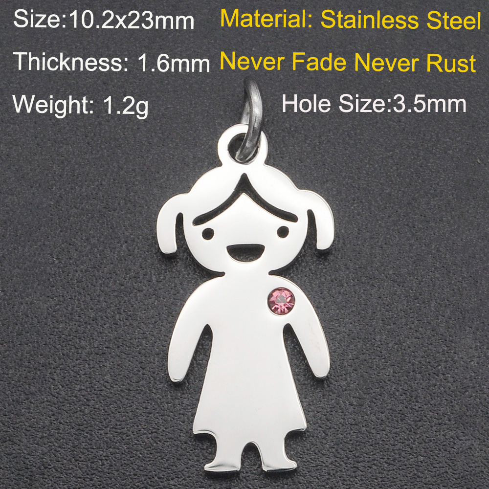 5 Stks/partij 316 Roestvrij Staal Jongen Meisje Familie Charm Hanger Dochter Bedels Voor Armband Maken Sieraden Hanger: Black Gun Plated