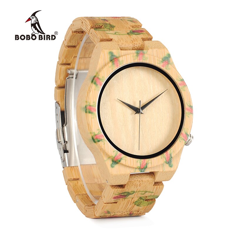 Bobo bird houten herenhorloges met bloemenprint van bamboeband, horloge voor heren, dameshorloges, herenhorloges